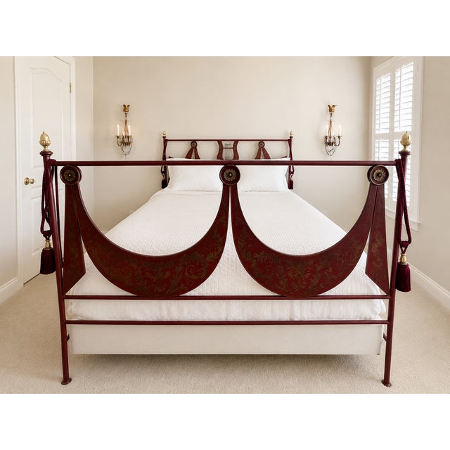 Niermann Weeks Tole Empire Queen Bed Frame Italian Hand Painted Bed Attributed to Niermann Weeks For Sale - Image 4 of 5