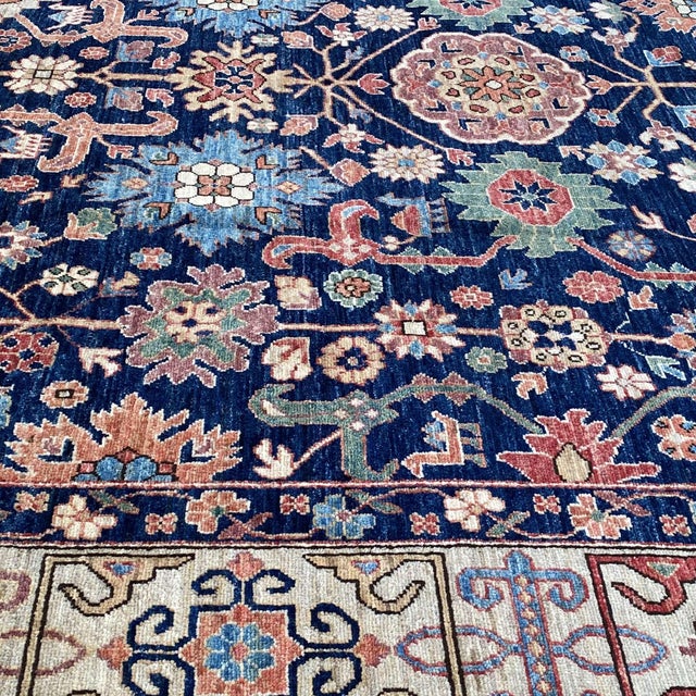 Navy Blue Persian Mahal Hand-Knotted Wool Rug - 8' X 9'11" For Sale - Image 10 of 17