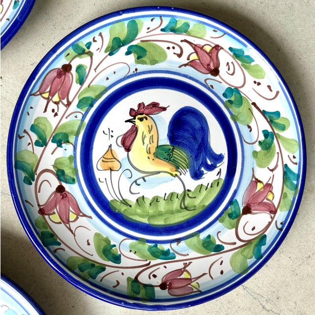 Circa 1999 Vietri “Galletto” Collection Hand Painted Ceramic Dessert Plates, Italy – Set of 4 For Sale In Austin - Image 6 of 18