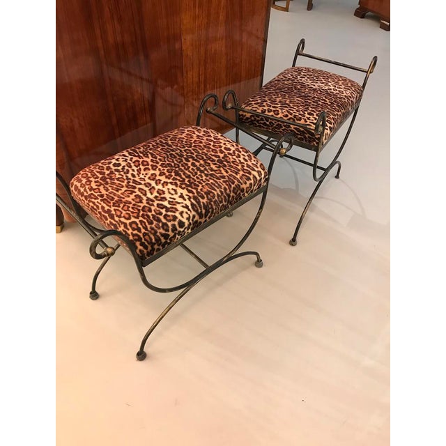Mid-Century Modern Iron Leopard Print Cerule Benches - a Pair For Sale - Image 4 of 8