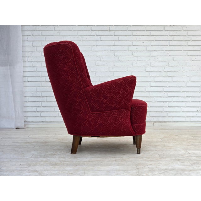 1960s Danish Armchair in Red Furniture Fabric, 1960s For Sale - Image 5 of 18