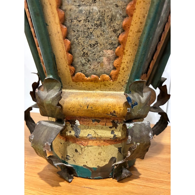 Vintage Painted Folk Art Lantern Pendant Fixture For Sale - Image 10 of 12