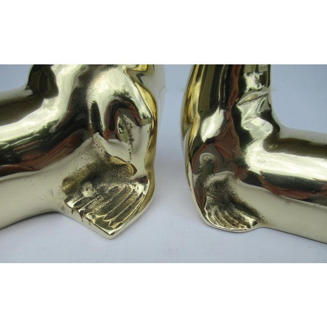 Vintage C.1960's Polished Brass Pair of Seals, Decorative Accents, And/Or Bookends -2 Pieces For Sale - Image 10 of 12