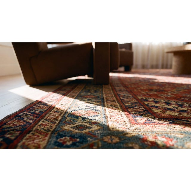 Classy Red Ground With Three Lozenge Motif Herati Design Persian Bakshaiesh Gallery Rug For Sale - Image 11 of 13
