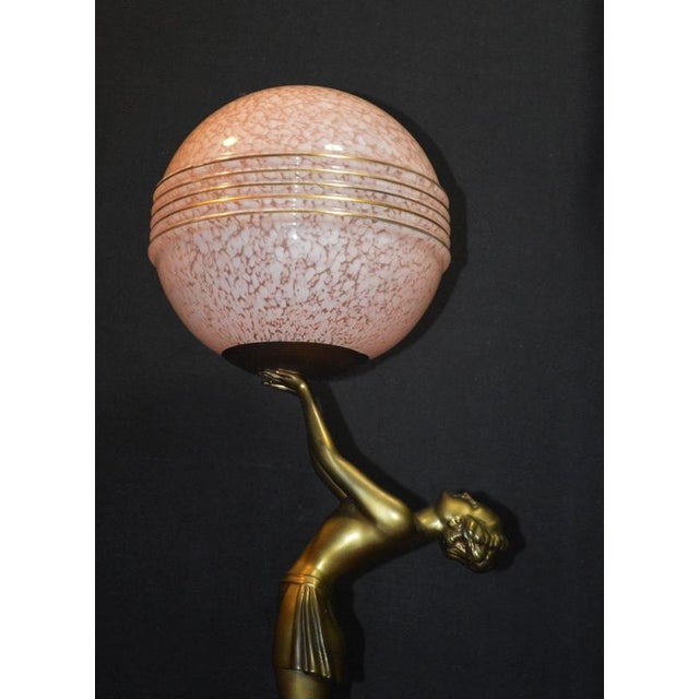 Art Deco French Figural Dancer Table Lamp with Glass Globe, 1930 For Sale - Image 12 of 18