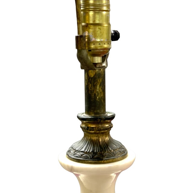 Pair of Vintage Italian Neoclassical White Marble Urn Table Lamps With Carved Details For Sale - Image 6 of 11