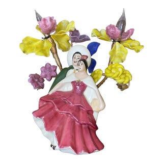 Mid-Century Modern Ceramic Flamenco Dancer Table Lamp With Floral Details For Sale