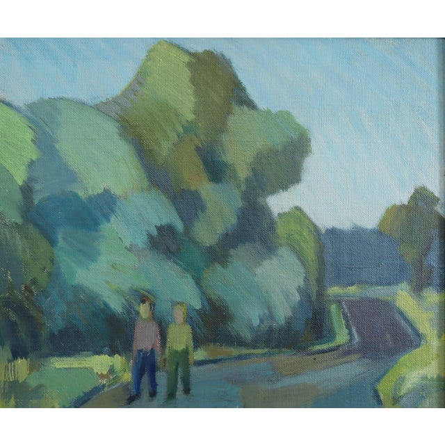 Mid-Century Modern 'The Path Beyond' Swedish Original Figurative Landscape Oil Painting, Framed For Sale - Image 10 of 12