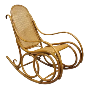 Early 20th Century Vintage Michael Thonet Style Oak Cane Rattan Bentwood Rocking Chair Rocker