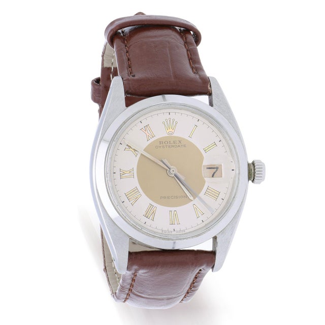 Rolex 1950s Rolex Oysterdate Precision 6694 Two-Tone Tuxedo Dial Circa 1959 Vintage Watch For Sale - Image 4 of 18