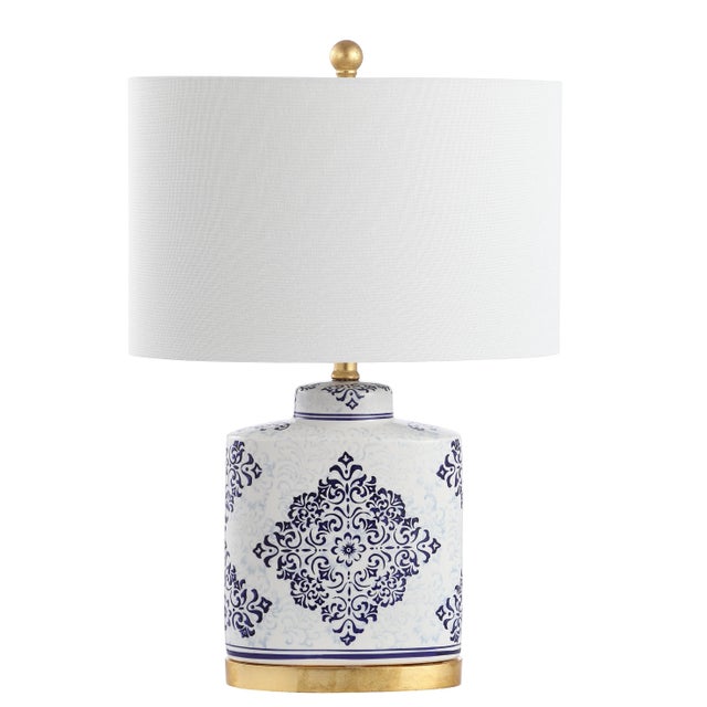 Textile Melanie Table Lamp in Blue & White - a Pair For Sale - Image 7 of 7