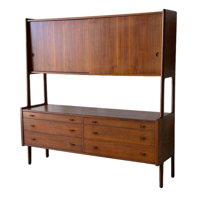 In Style of Hans Wegner Ry Møbler Large Teak Credenza With Hutch Danish Mid-Century Modern 1960s For Sale