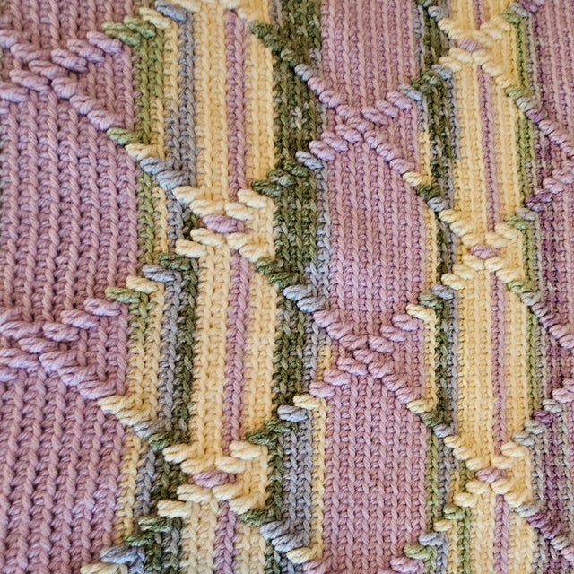 Textile Handmade Lavender Afghan Lap Blanket Knit Pastel Spring Multicolor 68 X48" For Sale - Image 7 of 9