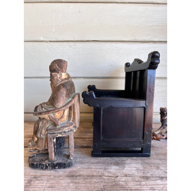 Fine 19th Century Polychrome Painted Carved Chinese Immortal Deity in the Large Wood Throne For Sale - Image 10 of 12
