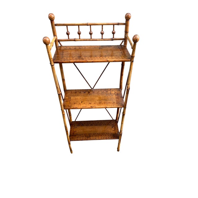 Victorian Early 20th Century Victorian English Burnt Bamboo Bookshelf For Sale - Image 3 of 16