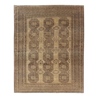 Hand-Knotted Turkomen Ersari Rug in Wool With Gul Design in Brown, Tan & Taupe For Sale