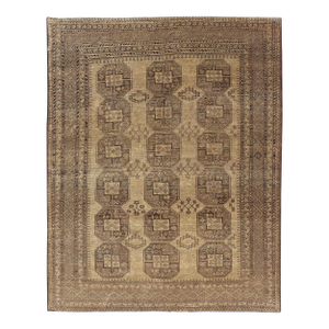 Hand-Knotted Turkomen Ersari Rug in Wool With Gul Design in Brown, Tan & Taupe