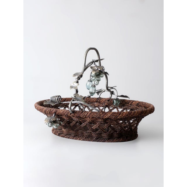 Vintage Large Grapevine Basket With Metal Handle For Sale - Image 4 of 18