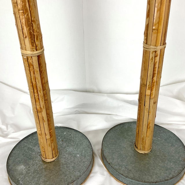 Contemporary Natural Bamboo Strip Floor Lamp Pair For Sale - Image 3 of 6