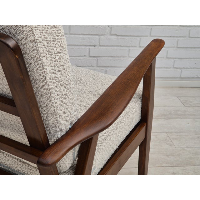 Wood Danish Armchair in White Furniture Fabric & Beech, 1960s For Sale - Image 7 of 18