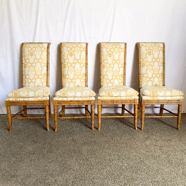 This exquisite set of six Mid-Century dining chairs by American of Martinsville captures the allure of Chinoiserie design...