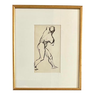Mid Century Pen and Ink Figure Study Drawing on Paper For Sale