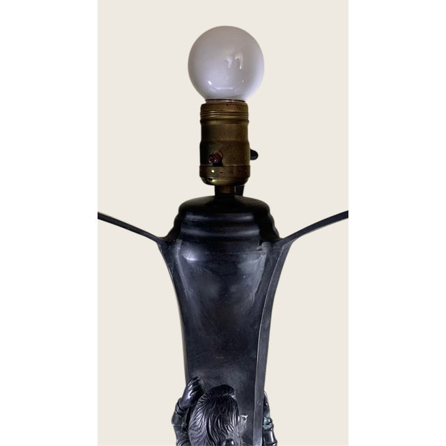 1900 - 1909 1900s Art Nouveau Lady Bronze Lamp Austrian Oil Spot/Papillon Shade-Gustav Gurschner For Sale - Image 5 of 7
