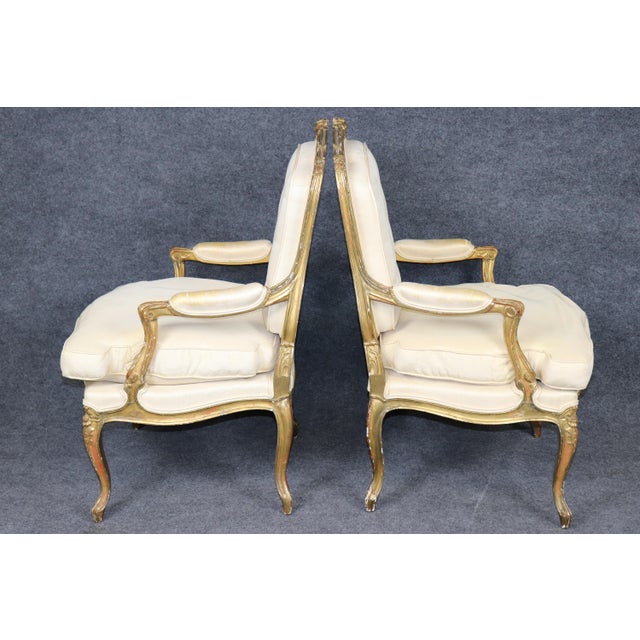 Late 19th Century Pair 19th C. French Louis XV Style Giltwood Armchairs For Sale - Image 5 of 17