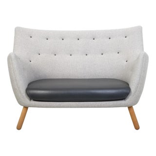 Poet Sofa in Grey Fabric and Black Leather by Finn Juhl, 2020 For Sale