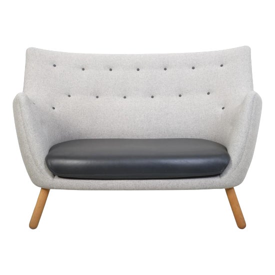 Poet Sofa in Grey Fabric and Black Leather by Finn Juhl, 2020 For Sale