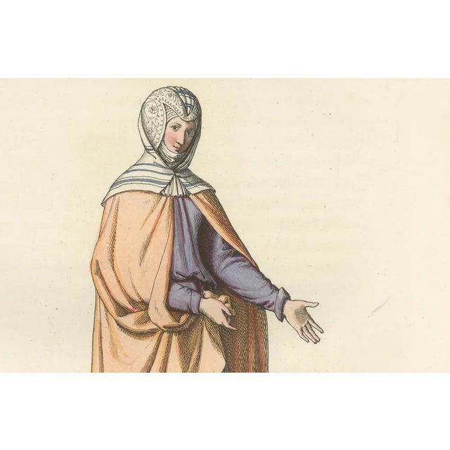 Medieval Noblewoman's Peach and Lavender Robe Costume, 1845, Paper For Sale - Image 3 of 10