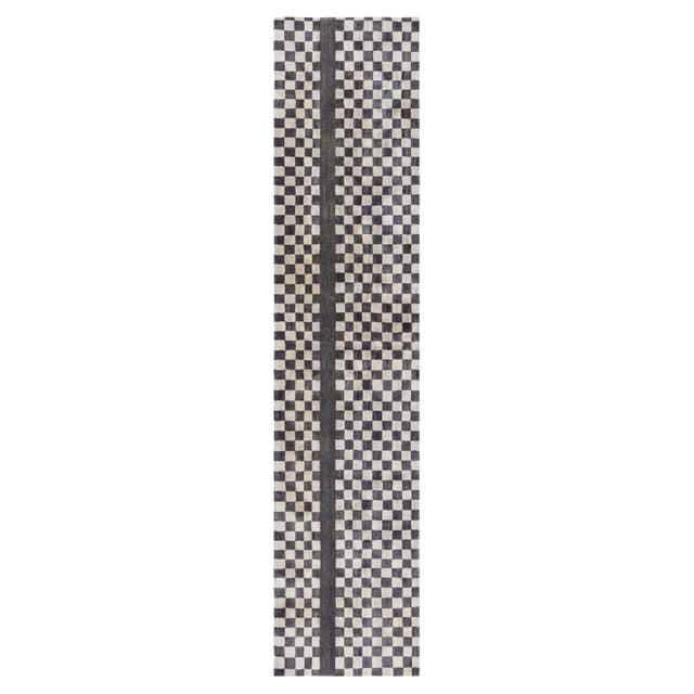 Modern Deco Wool Runner with Geometric Checkerboard Design by Doris Leslie Blau For Sale
