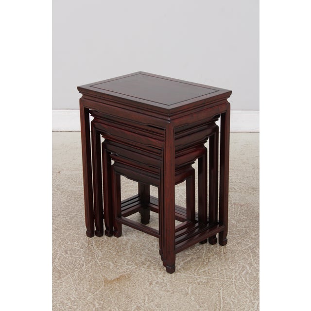 Wood Vintage Chinese Rosewood 4 Stack Nesting Tables For Sale - Image 7 of 15