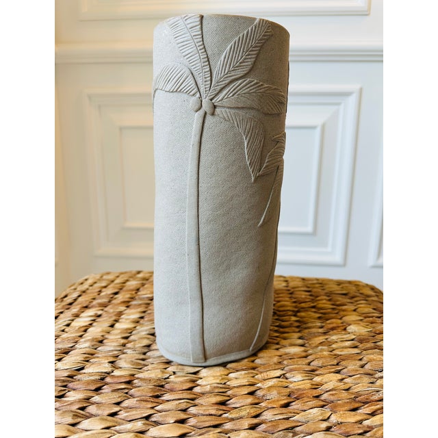 Vintage Handmade Signed 1980’s Matte Ceramic Vase With Palm Trees For Sale - Image 9 of 17