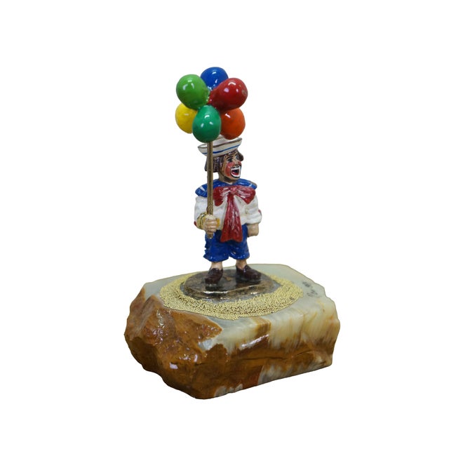 Realism 1984 Ron Lee Signed 24k Gold Balloon Sailor Clown Sculpture Onyx 4" For Sale - Image 3 of 14