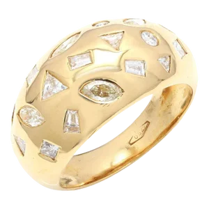 Genuine Diamond Celestial Dome Ring in Solid 18k Yellow Gold Size 7