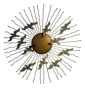 Mid-Century Modern Metal Radial Sunburst Sculpture of Birds in Flight, 1970