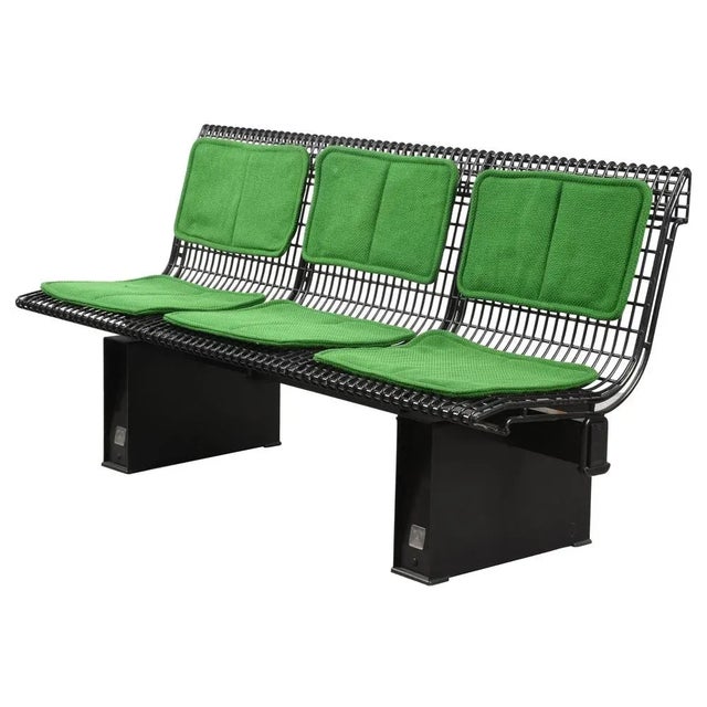 Amazing modern green fabric and enameled steel bench. This marvelous piece was produced by tecno in italy in 1982 and...