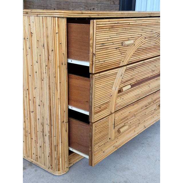 Mid 20th Century Vintage Restored Organic Modern Pencil Reed Rattan Arch Front Dresser For Sale - Image 5 of 12