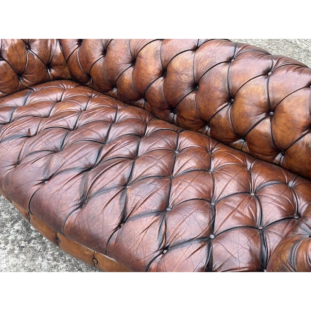 Animal Skin Antique Victorian Chesterfield Sofa in Brown Leather, 1880 For Sale - Image 7 of 14