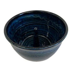 Vintage 'Down to Earth' Studio Pottery Yarn Holder Bowl – Hand-Thrown Ceramic With Blue Glaze