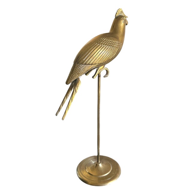 1960s Sergio Bustamante Style Brass Cockatiel Bird Sculpture on Perch For Sale - Image 4 of 7