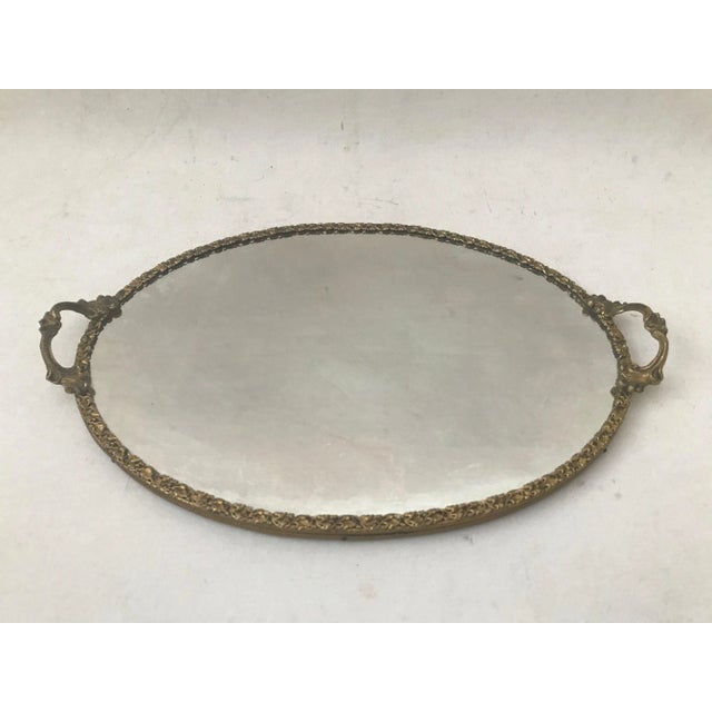 Brass Oval Make Up Tray Gold Brass Finish Grape Leaf Detail For Sale - Image 8 of 8
