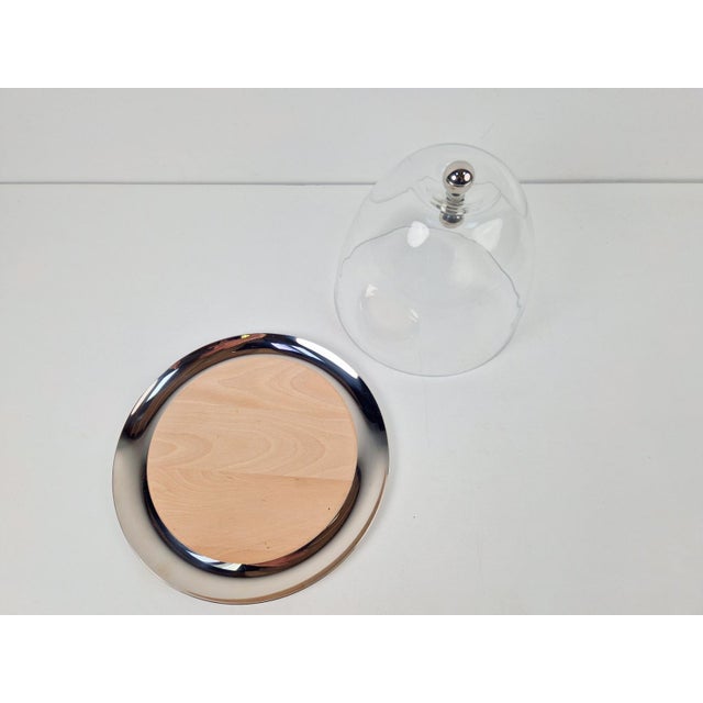 Silver Flow Glass Dome with Serving Dish in Stainless Steel by Gijs Bakker for Royal VKB Walnut, 2000, Set of 3 For Sale - Image 8 of 12