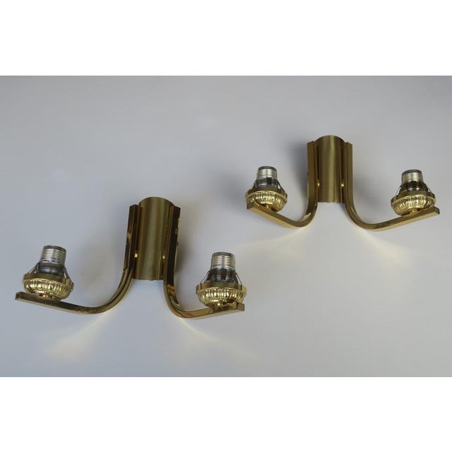 Brass & Glass Double Wall Lights, 1970s, Set of 2 For Sale - Image 13 of 14