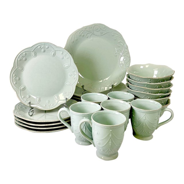 Art Nouveau Americana Lenox French Perle Ironstone Dinnerware - Set of 23 For Sale