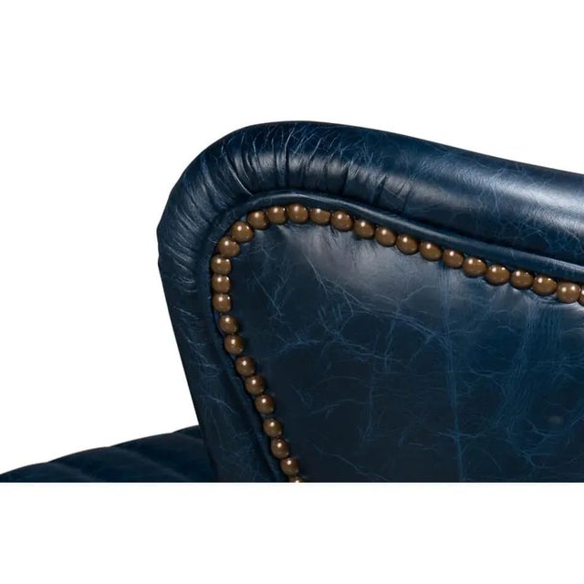 Classic Blue Leather Chair For Sale - Image 9 of 12