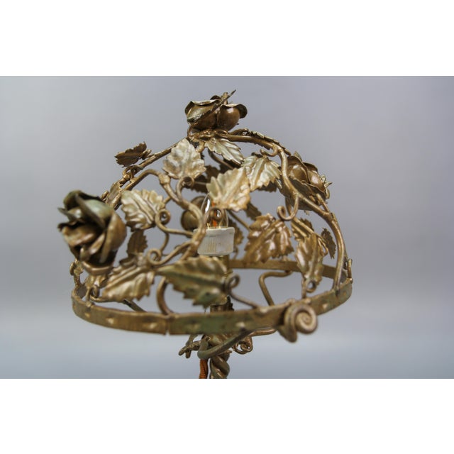 Gold French Golden Metal Roses Table Lamp, 1950s For Sale - Image 8 of 18