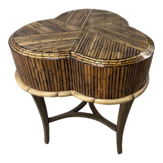 1980s Attributed Maitland-Smith Tessellated Pencil Reed Trefoil Side Table For Sale