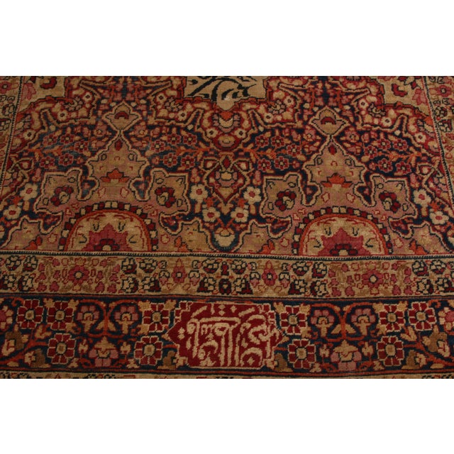 19th Century Antique Red Blue Cream Kerman Lavar Medallion Floral Wool Persian Rug For Sale - Image 5 of 6